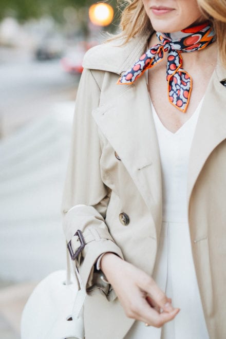 rust pants outfit fall office style how to wear a neck scarf